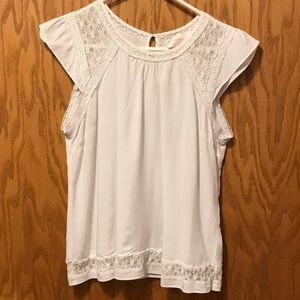 WhiteTopanga Crochet Detail Flutter Sleeve Top